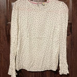 Boden White with Black Polkadot Long Sleeve Blouse